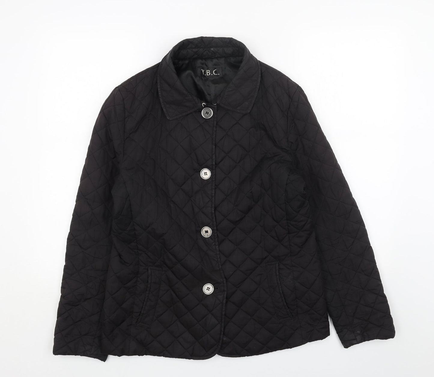 Y.B.C Womens Black Quilted Jacket Size M Zip