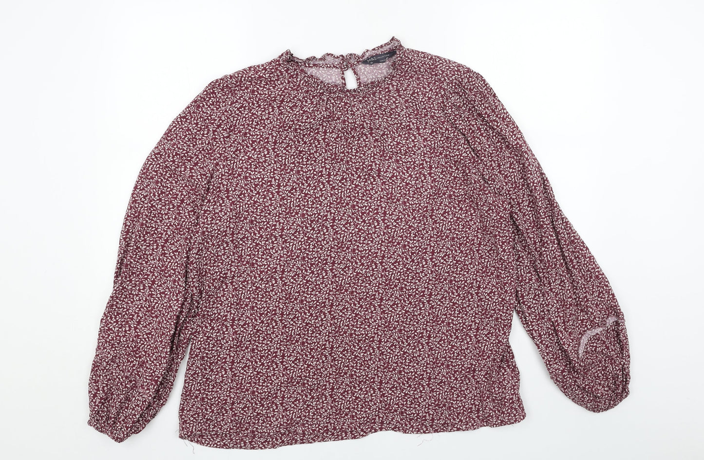 Marks and Spencer Womens Red Floral Viscose Basic Blouse Size 16 Scoop Neck