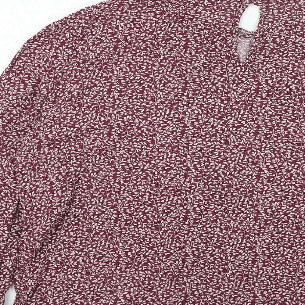 Marks and Spencer Womens Red Floral Viscose Basic Blouse Size 16 Scoop Neck