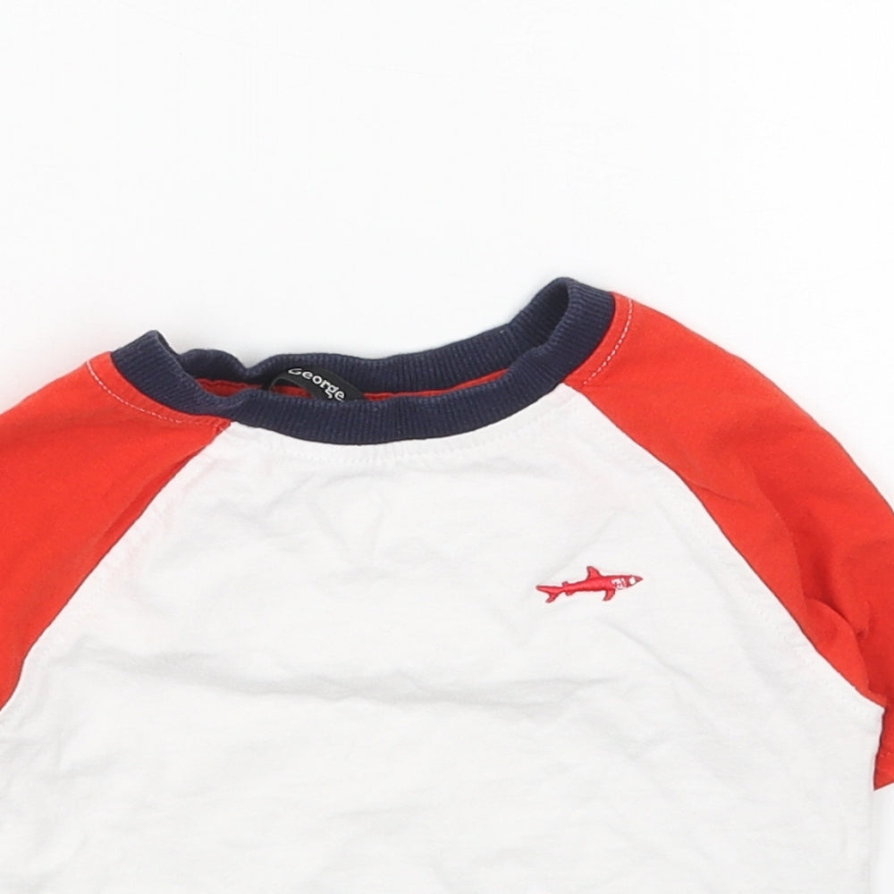 George Boys White Cotton Basic T-Shirt Size 12 Months Round Neck Pullover