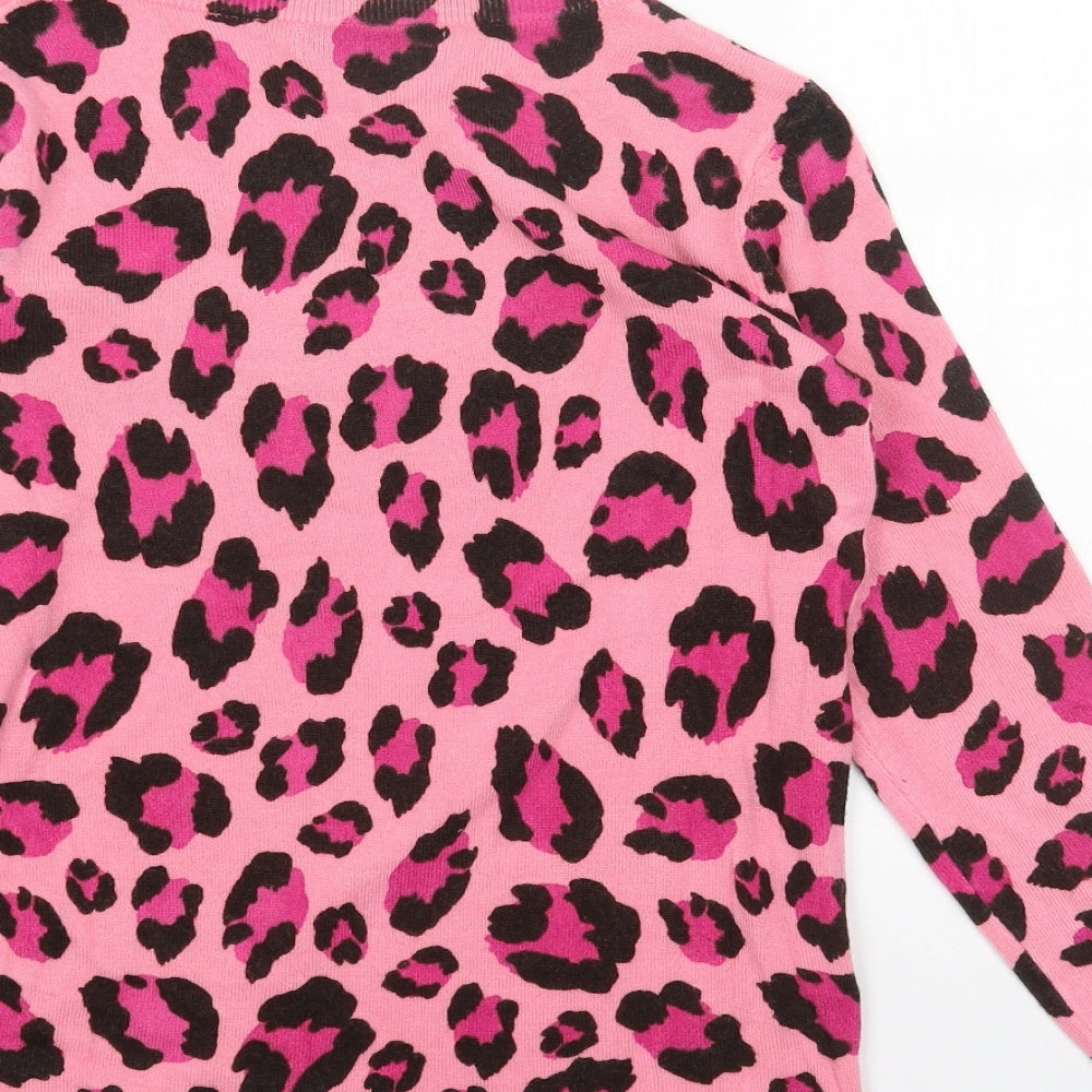 Marks and Spencer Womens Pink Boat Neck Animal Print Acrylic Pullover Jumper Size 6 - Leopard Print