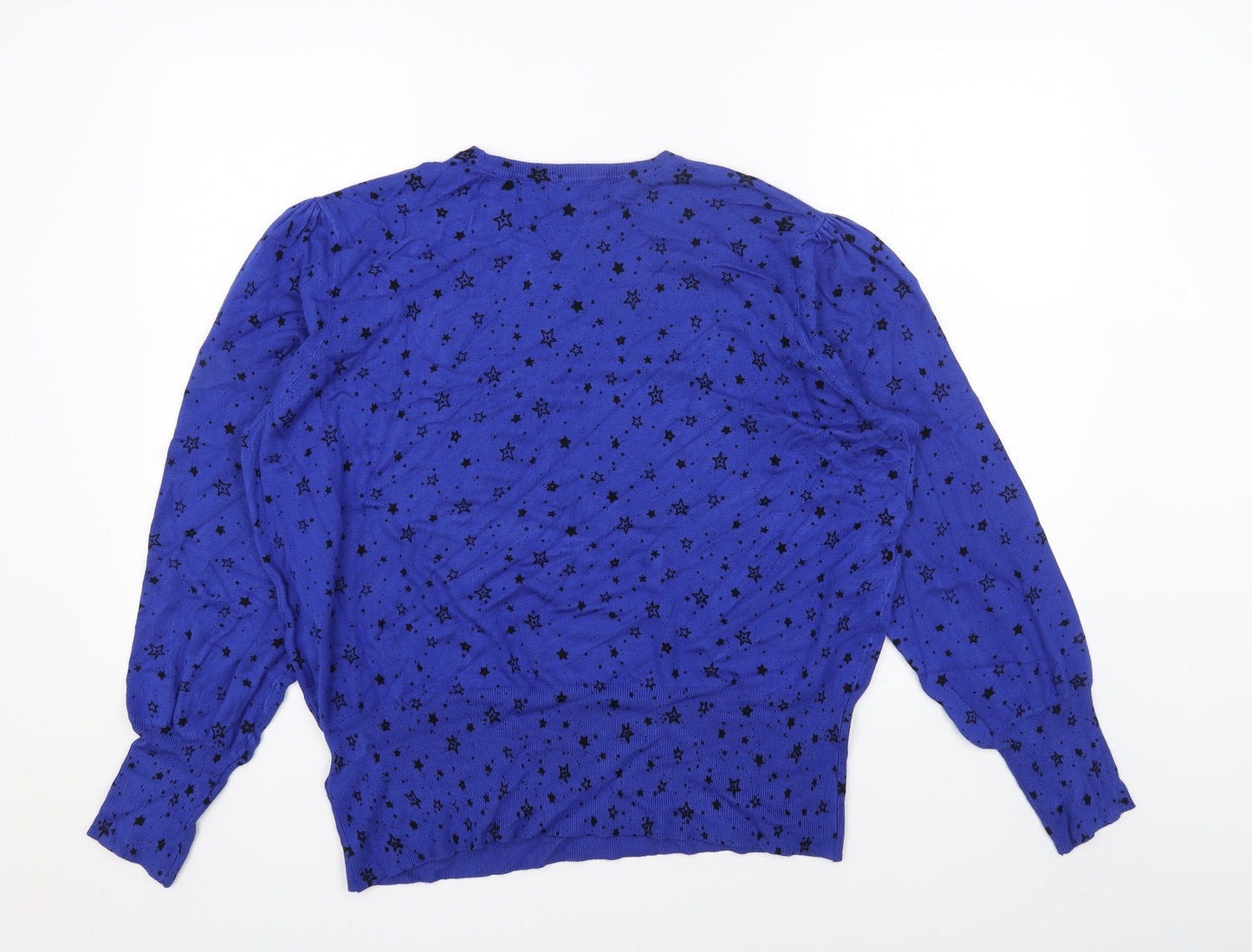 Marks and Spencer Womens Blue Scoop Neck Geometric Viscose Pullover Jumper Size XL - Star Print