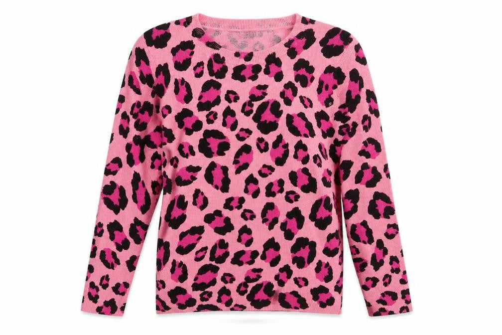 Marks and Spencer Womens Pink Scoop Neck Animal Print Acrylic Pullover Jumper Size 6 - Leopard Print