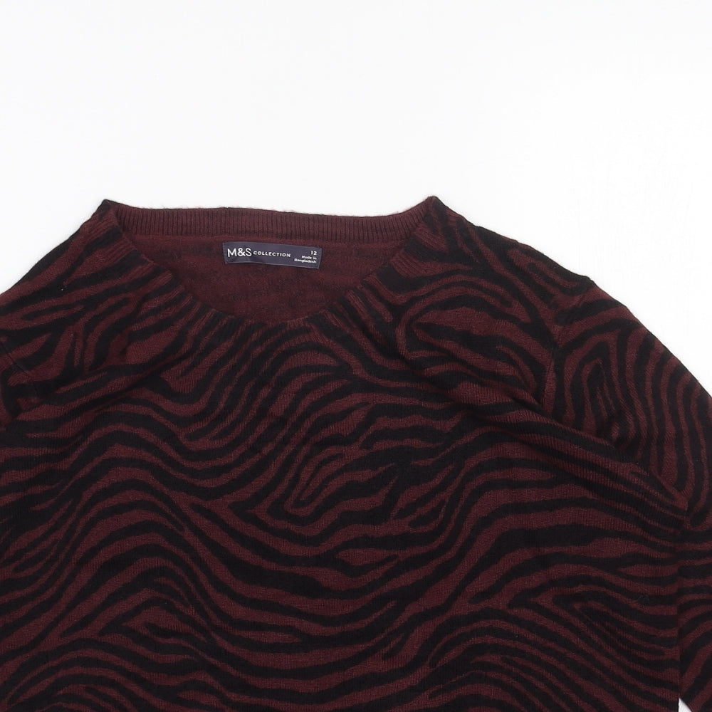 Marks and Spencer Womens Purple Scoop Neck Geometric Acrylic Pullover Jumper Size 12