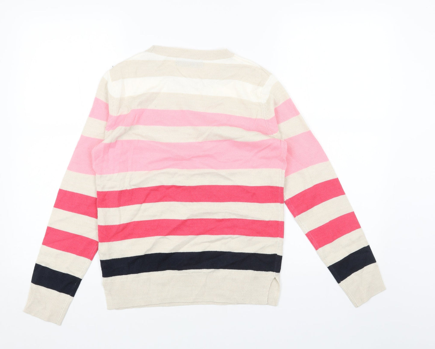 Marks and Spencer Womens Beige Scoop Neck Striped Acrylic Pullover Jumper Size 6