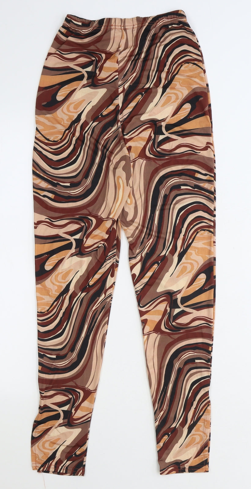 PRETTYLITTLETHING Womens Brown Geometric Polyester Jogger Leggings Size 6