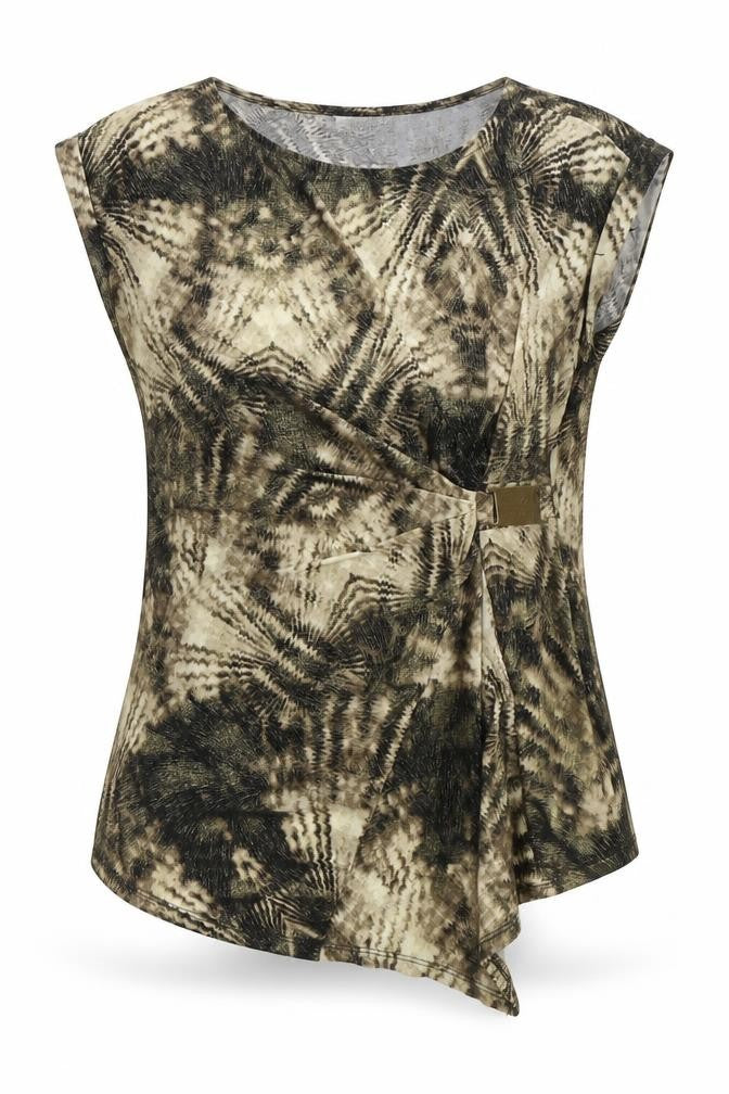 Wallis Womens Brown Geometric Polyester Basic T-Shirt Size S Round Neck