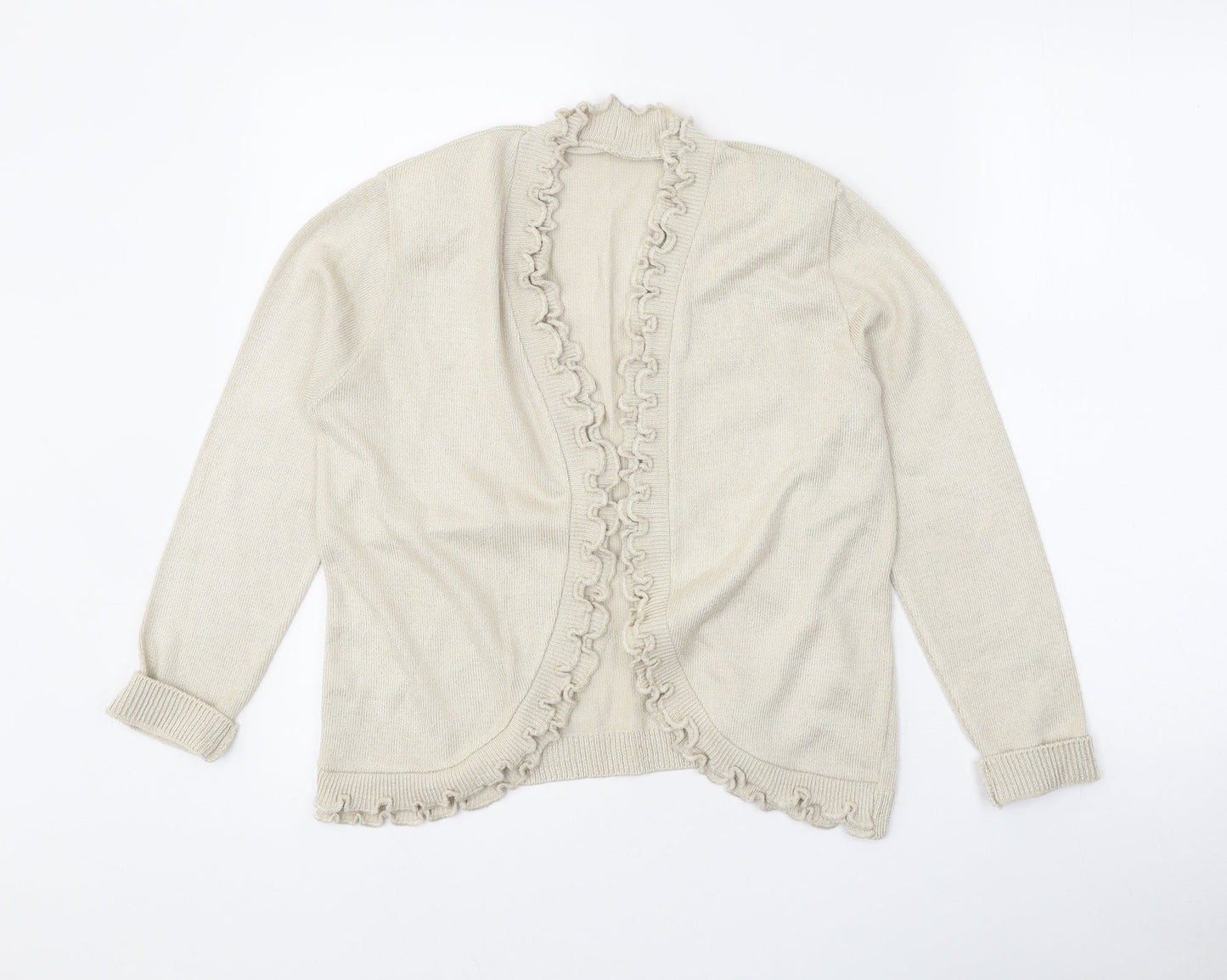 Preworn Womens Beige V-Neck Acrylic Cardigan Jumper Size 4