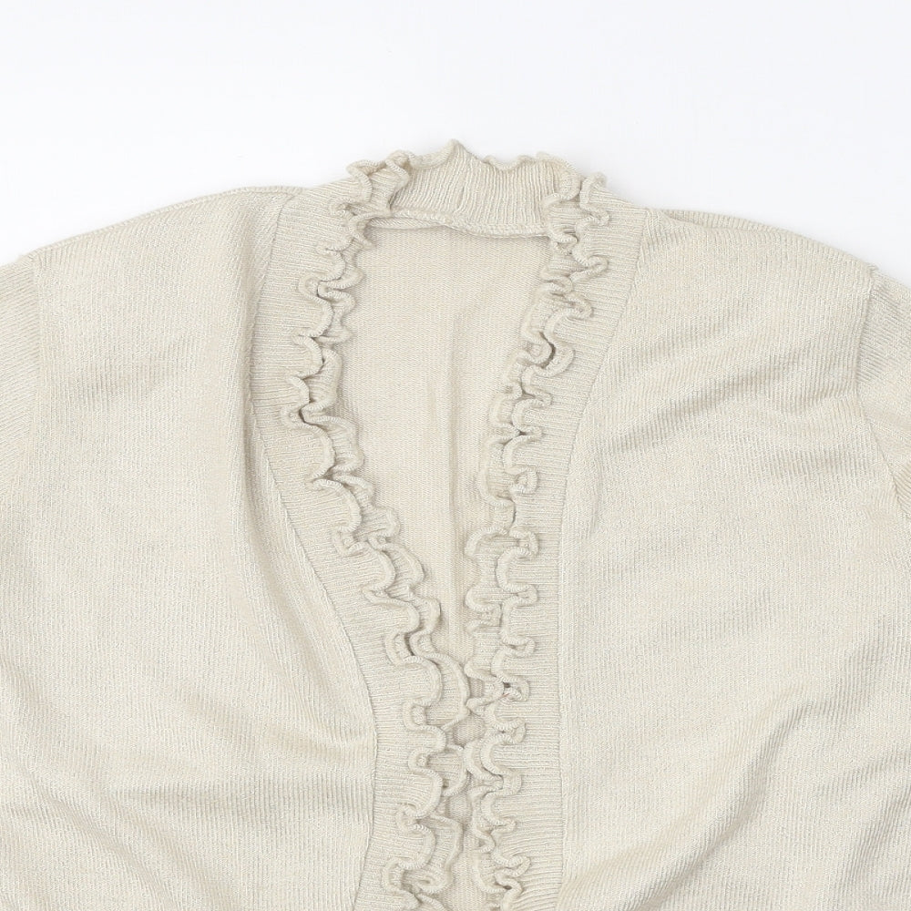 Preworn Womens Beige V-Neck Acrylic Cardigan Jumper Size 4