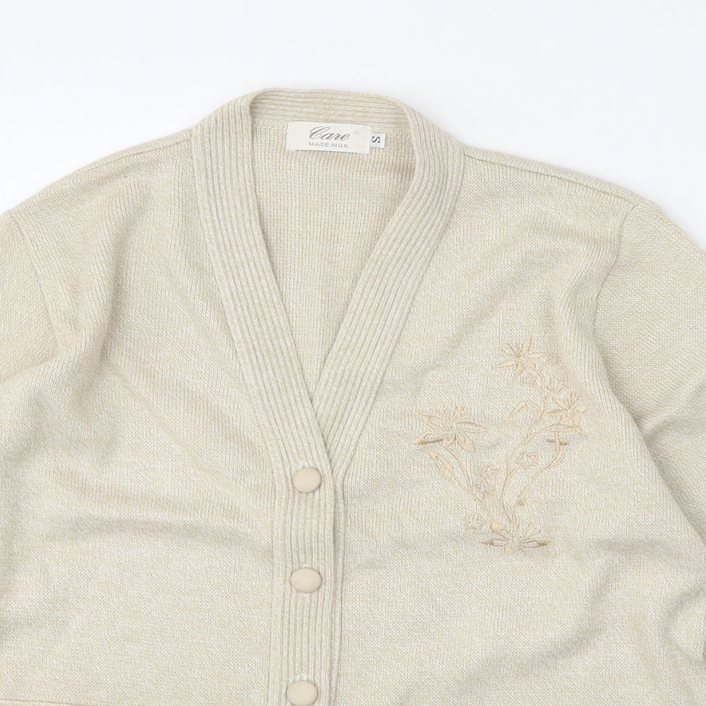 Care Womens Beige V-Neck Acrylic Cardigan Jumper Size S