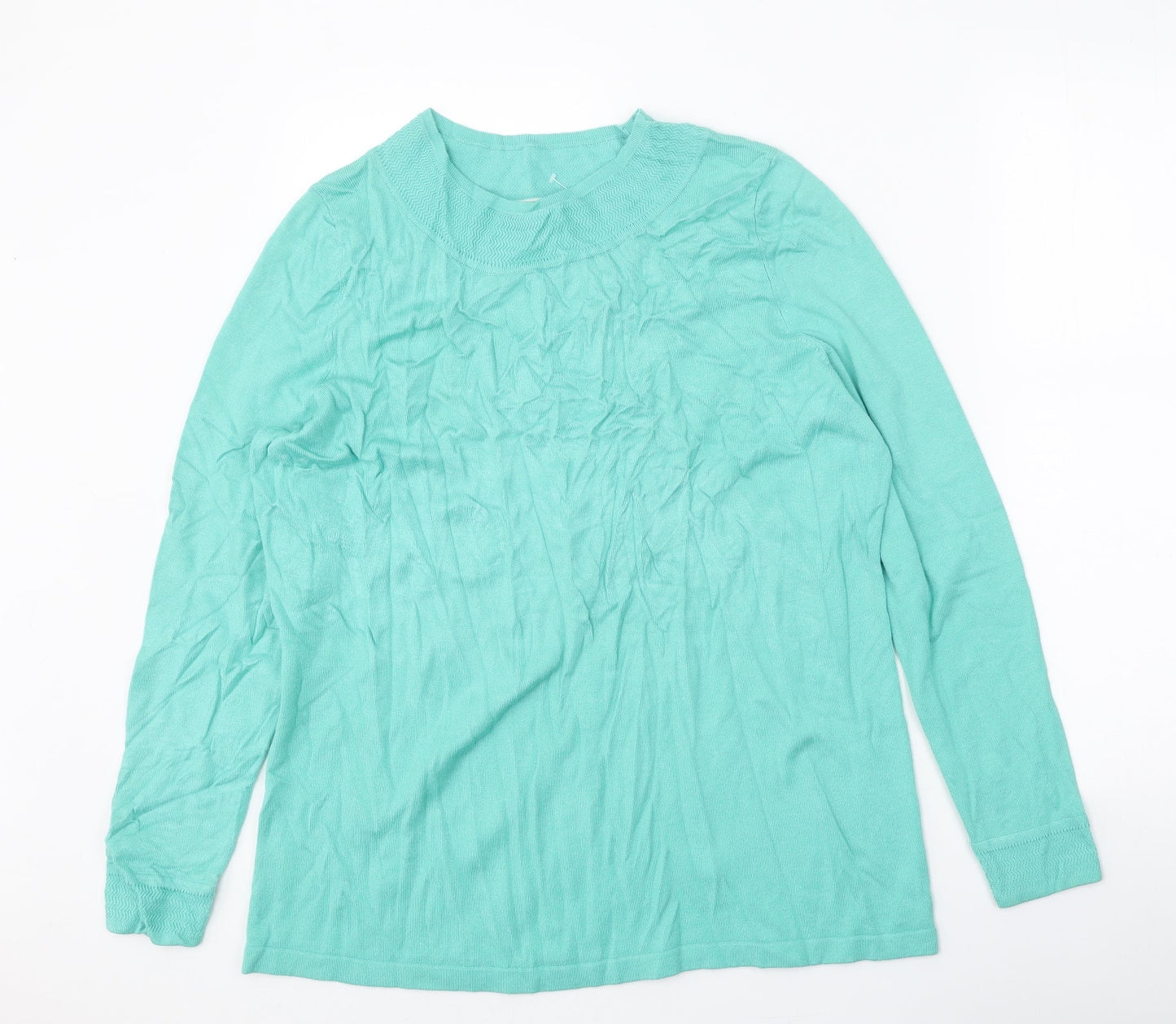 Bonmarché Womens Green Round Neck Viscose Pullover Jumper Size M