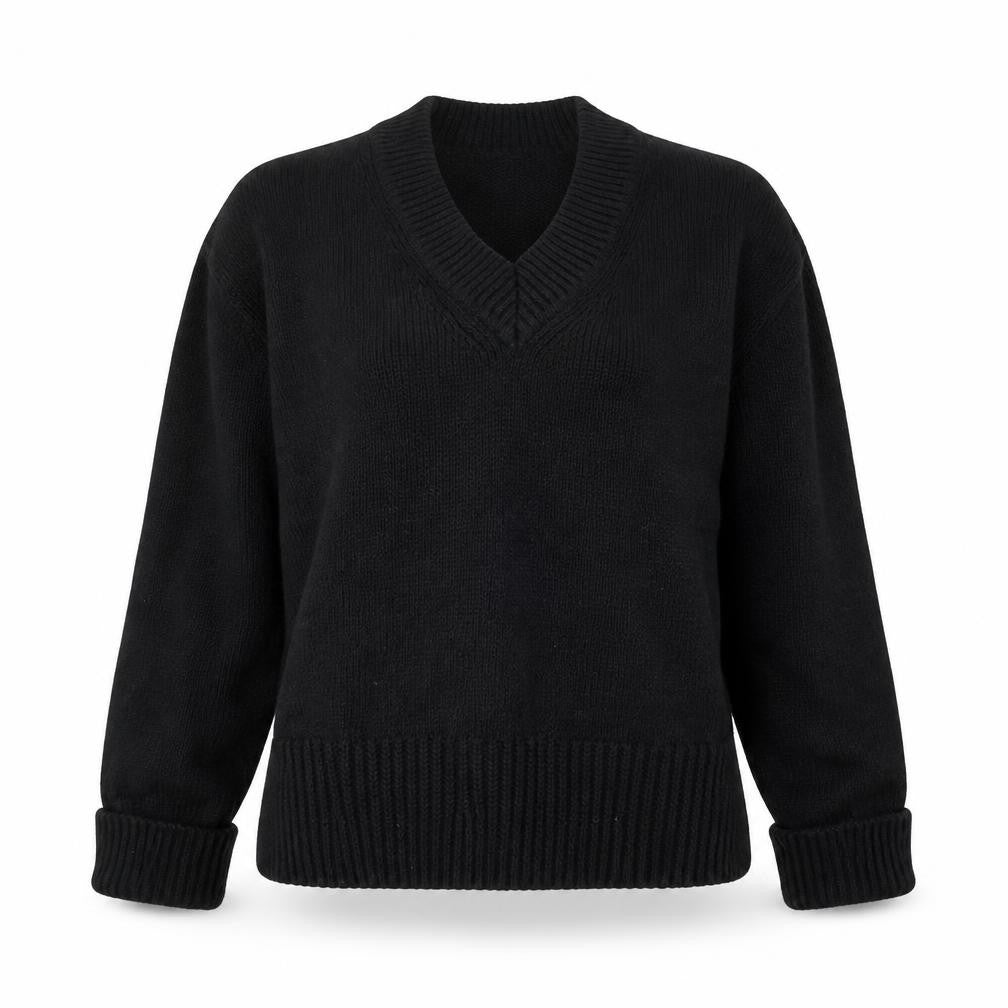 Marks and Spencer Womens Black V-Neck Cotton Pullover Jumper Size M