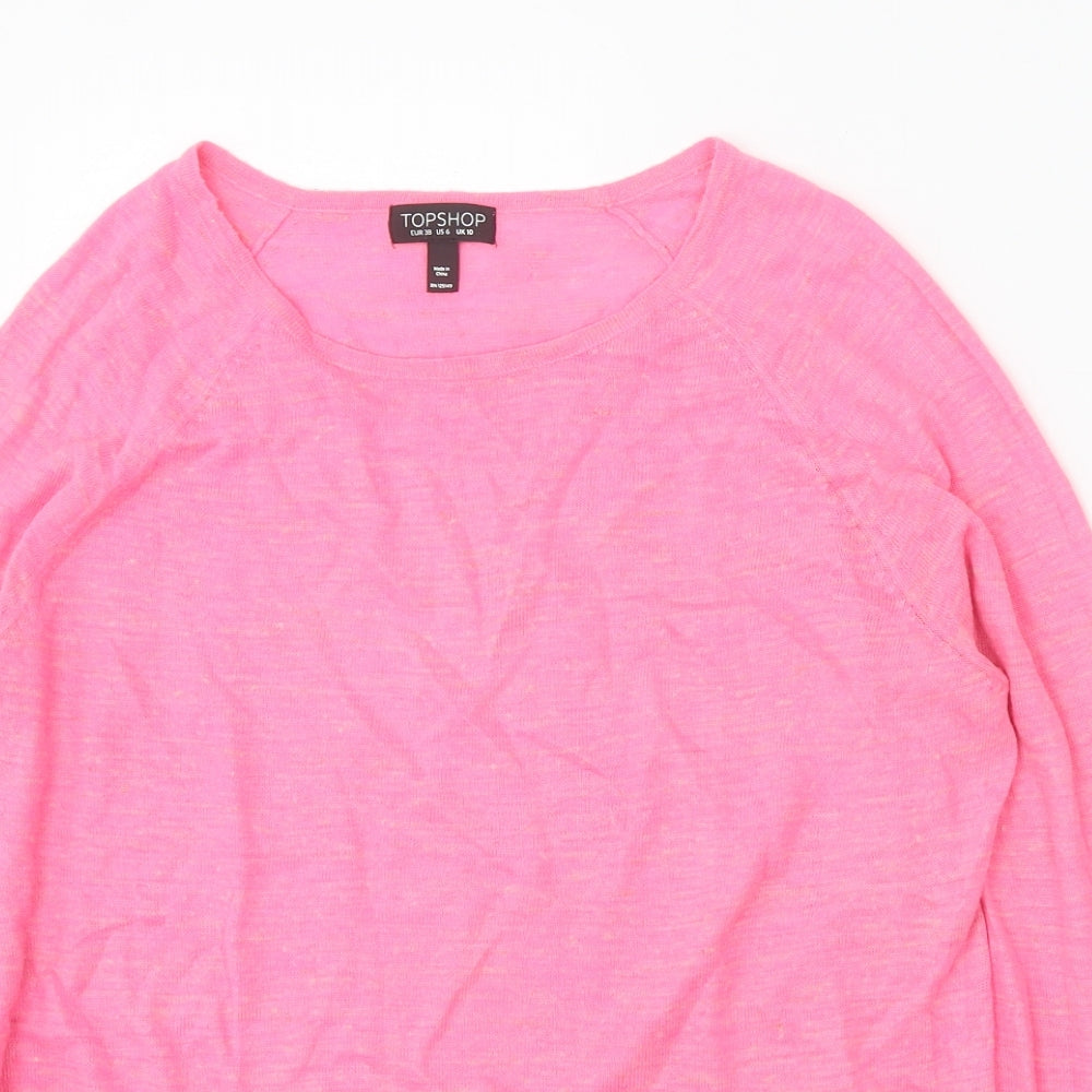 Topshop Womens Pink Round Neck Acrylic Pullover Jumper Size 10