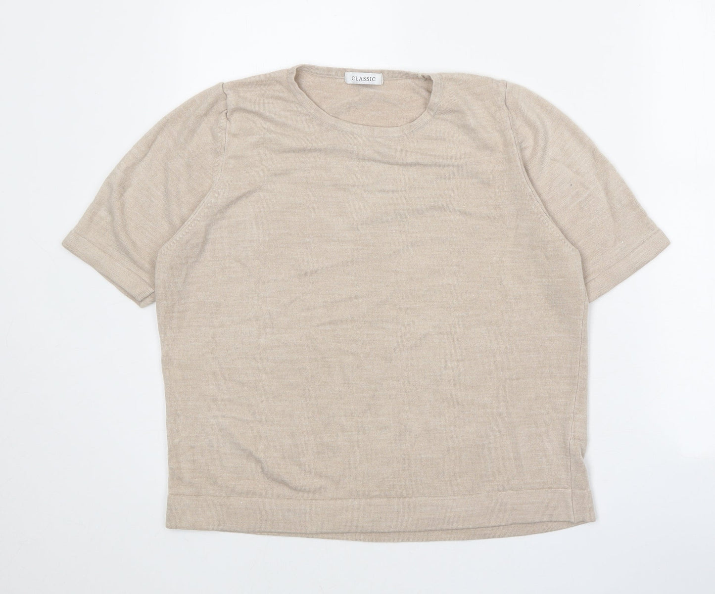 Classic Womens Beige Round Neck Acrylic Pullover Jumper Size 18