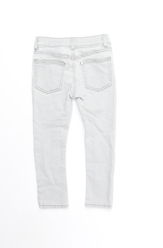 Preworn Girls Grey Cotton Skinny Jeans Size 3-4 Years Regular Zip
