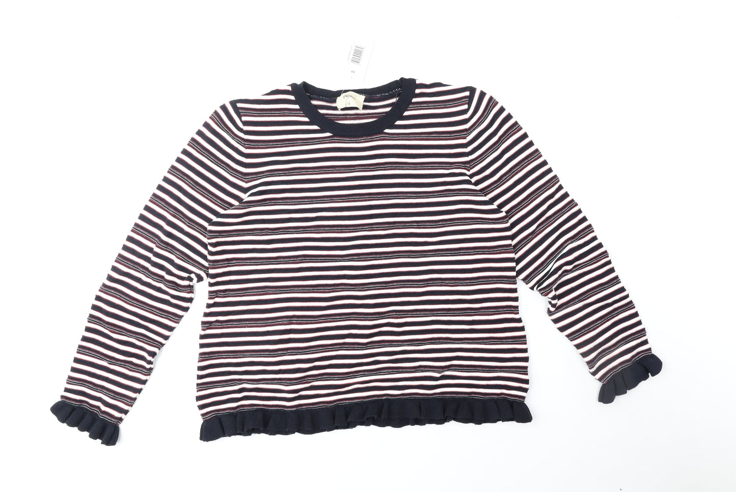 Papaya Womens Blue Round Neck Striped Cotton Pullover Jumper Size 18
