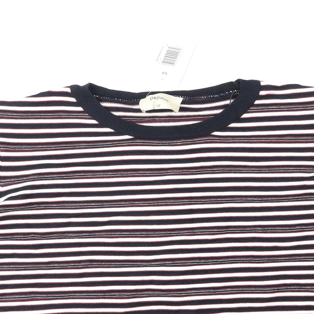 Papaya Womens Blue Round Neck Striped Cotton Pullover Jumper Size 18