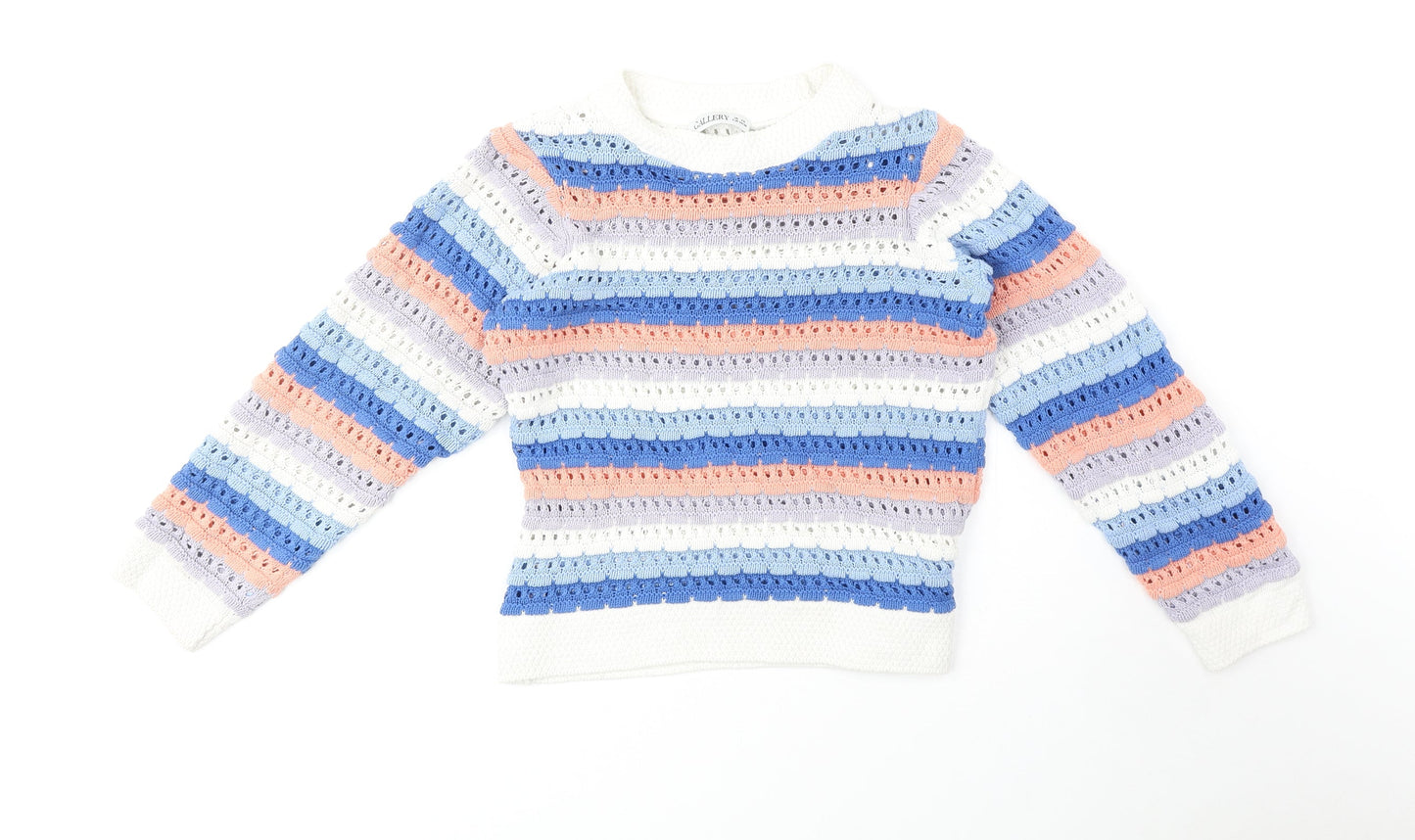 Gallery Womens Multicoloured Round Neck Striped 100% Cotton Pullover Jumper Size XS