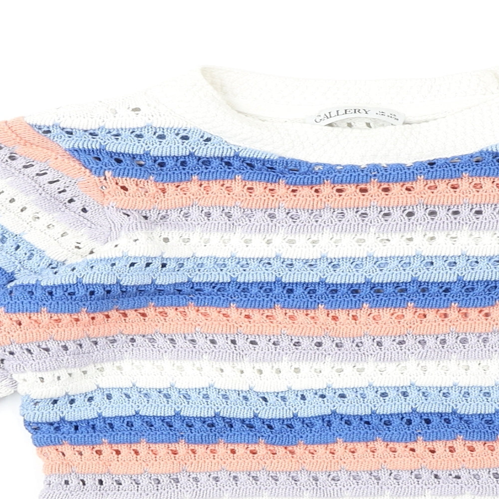 Gallery Womens Multicoloured Round Neck Striped 100% Cotton Pullover Jumper Size XS
