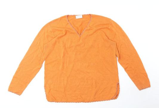 Anna Morelle Womens Orange V-Neck Acrylic Pullover Jumper Size 14