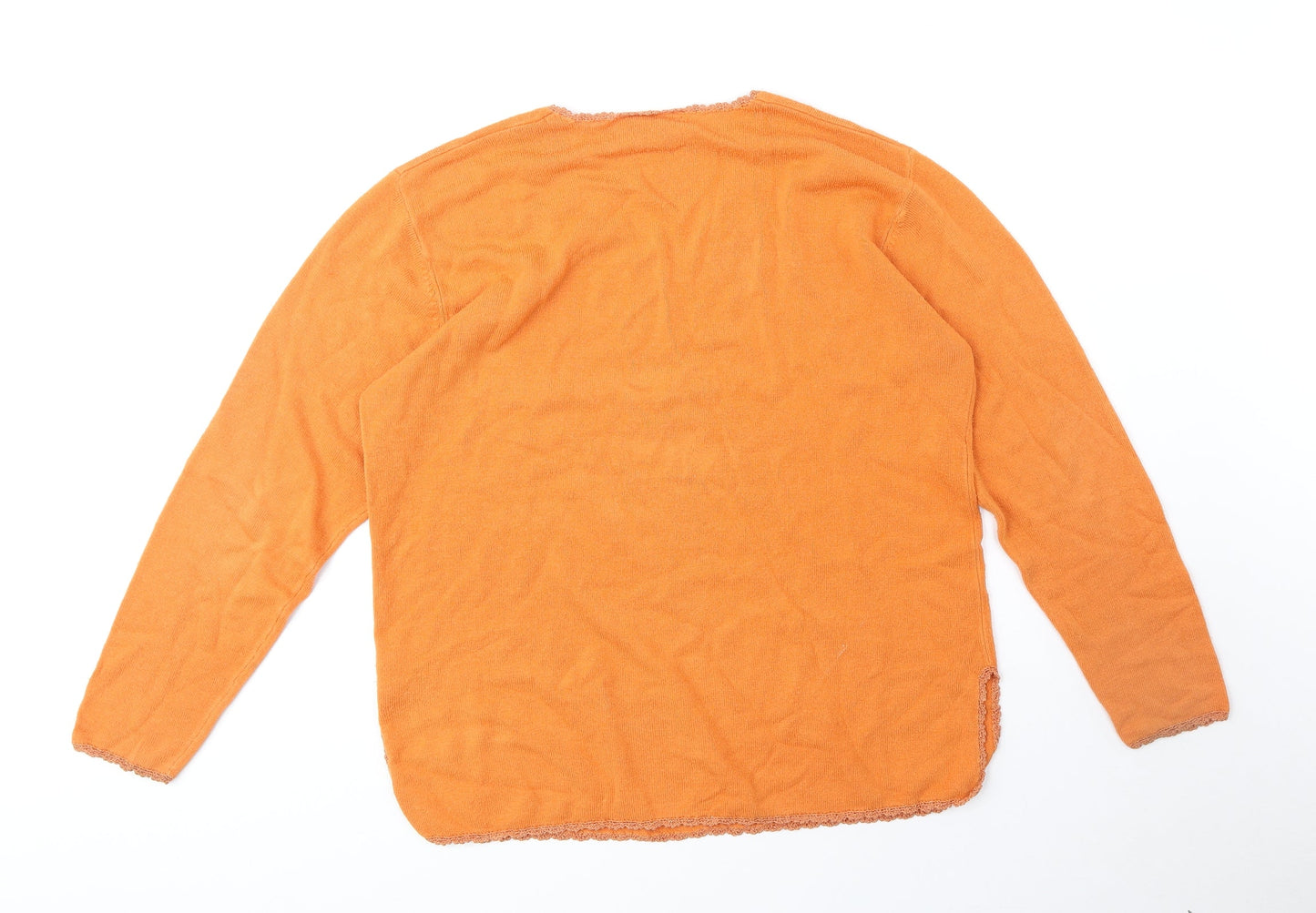 Anna Morelle Womens Orange V-Neck Acrylic Pullover Jumper Size 14