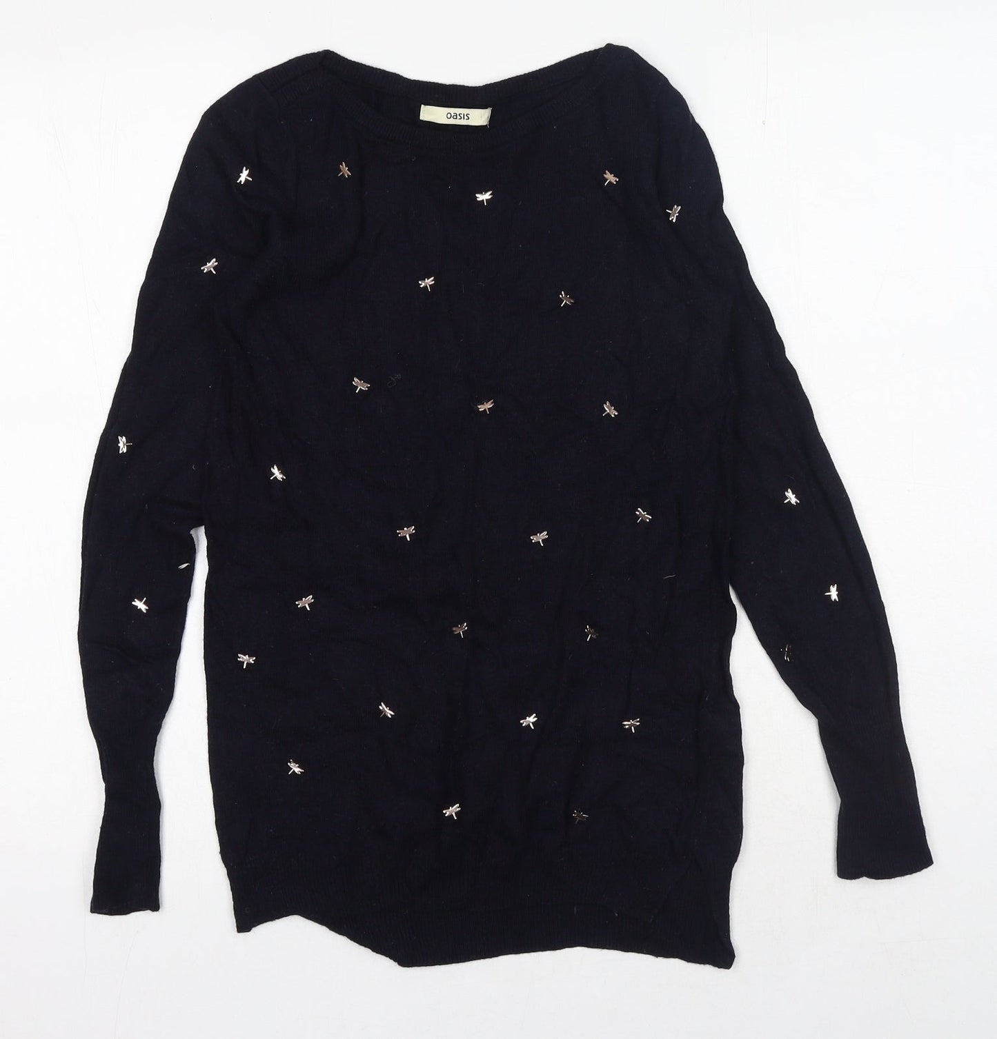 Oasis Womens Blue Round Neck Viscose Pullover Jumper Size S