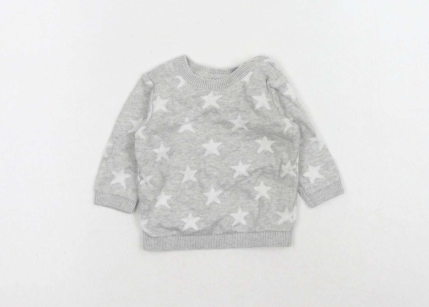 George Baby Grey Geometric Cotton Pullover Jumper One Size Button - Star