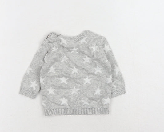 George Baby Grey Geometric Cotton Pullover Jumper One Size Button - Star