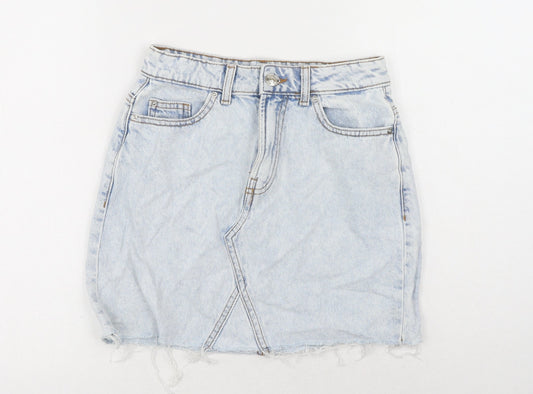 Denim & Co. Womens Blue Cotton Mini Skirt Size 6 Button