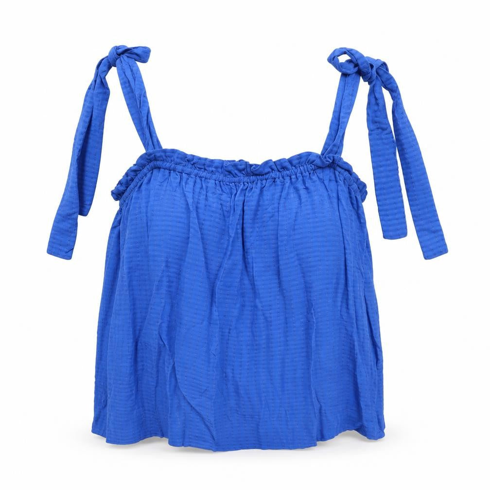 H&M Womens Blue Geometric Viscose Cropped Tank Size M Off the Shoulder