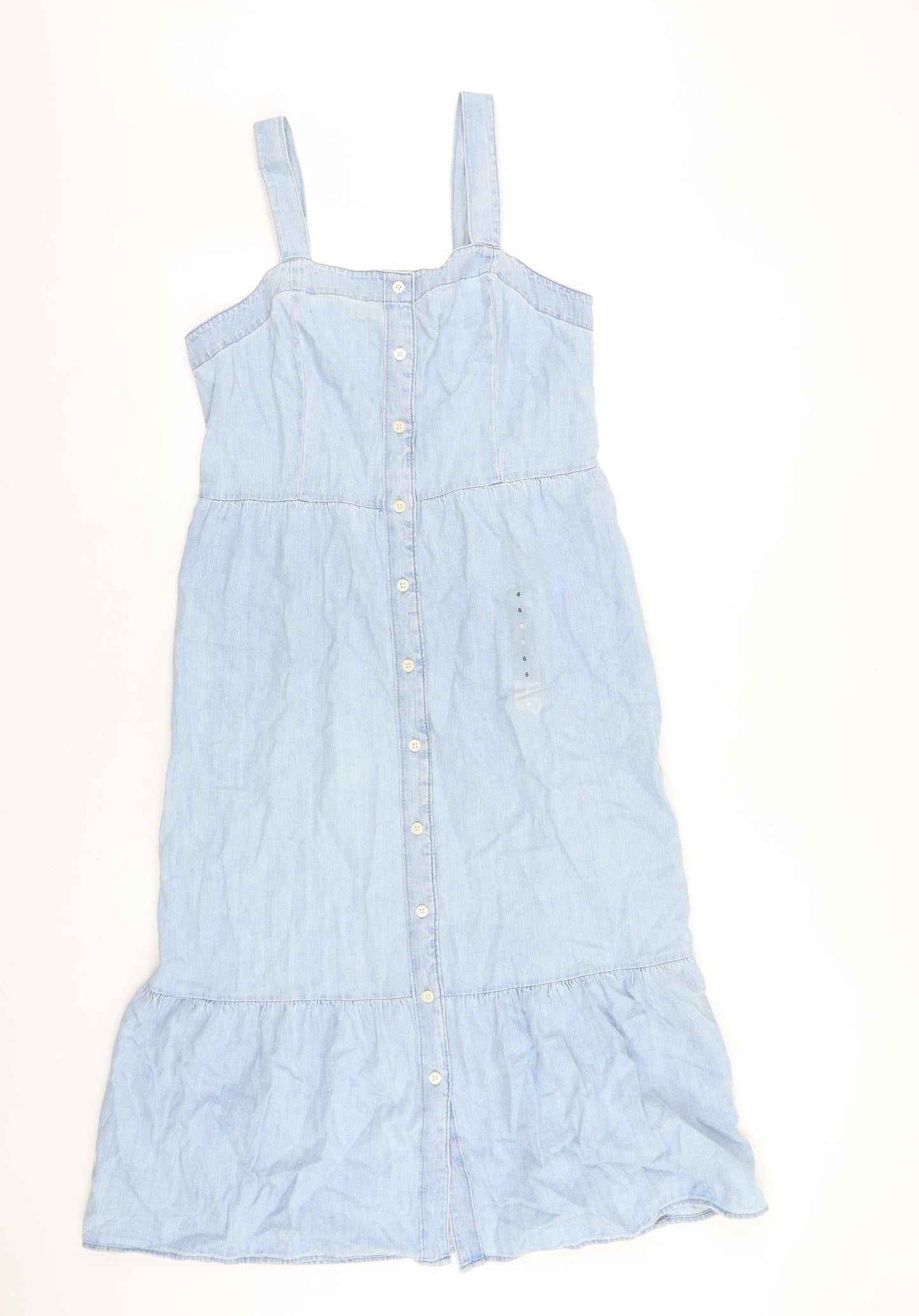 Gap Womens Blue 100% Cotton A-Line Size 6 Square Neck Button