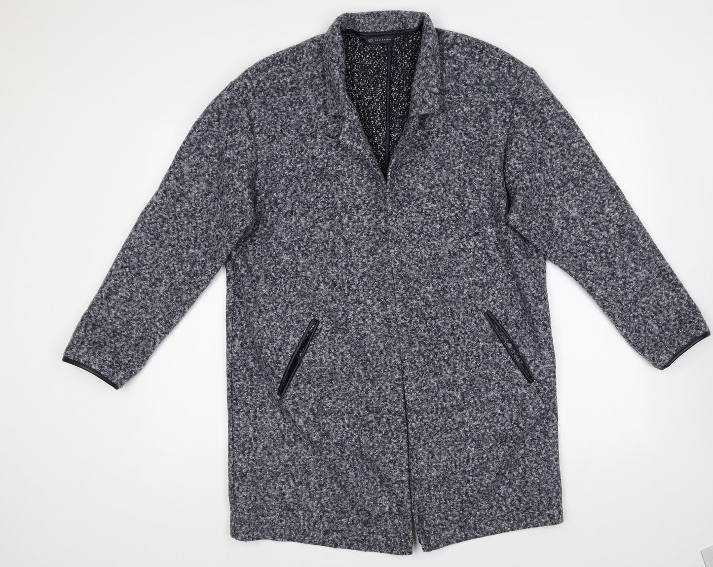 Marks and Spencer Womens Blue Geometric Overcoat Coat Size 16
