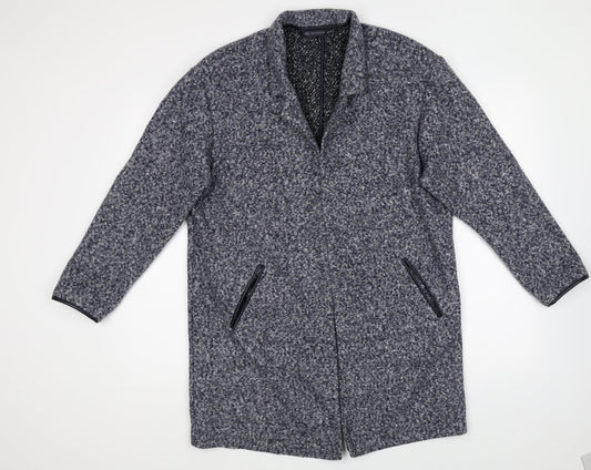 Marks and Spencer Womens Blue Geometric Overcoat Coat Size 16