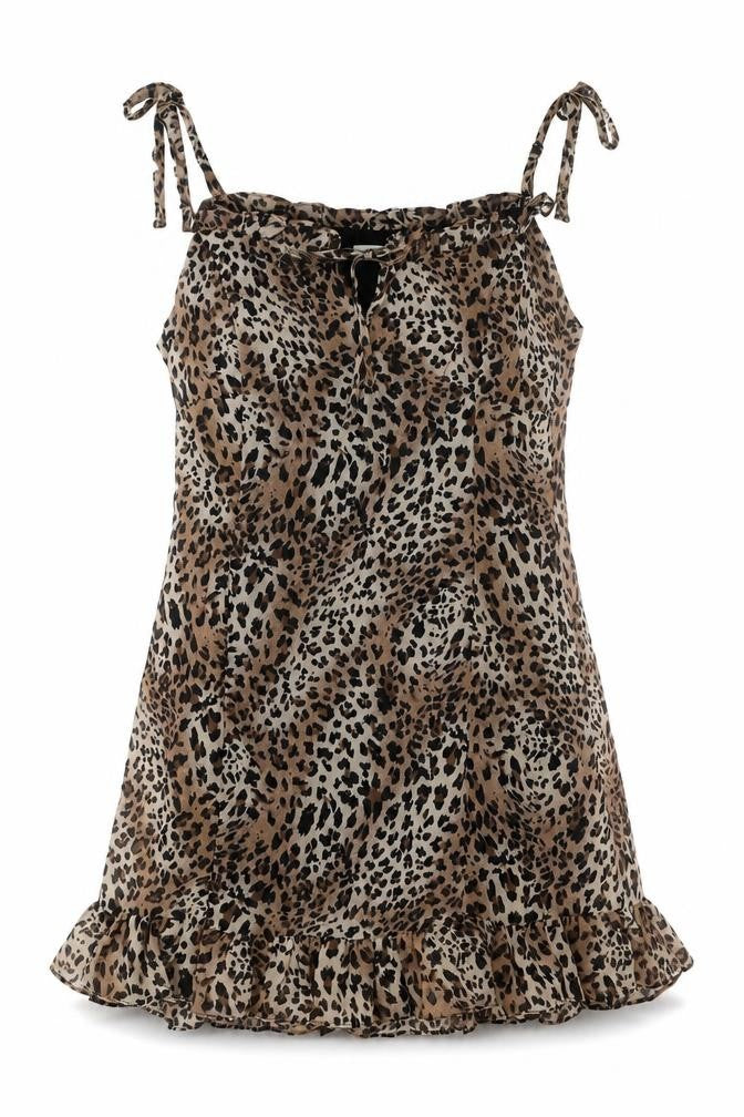 Honey Punch Womens Brown Animal Print Polyester Mini Size M Sweetheart Tie - Leopard Print