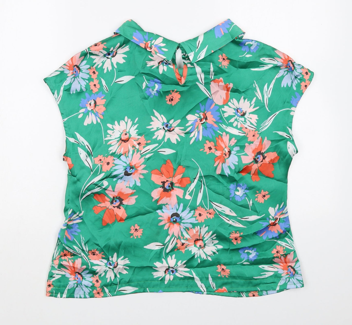 Clements Ribeiro Womens Green Floral Polyester Basic Blouse Size L Cowl Neck