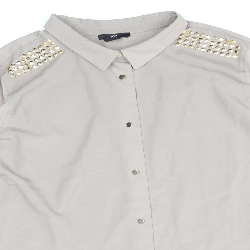 H&M Womens Brown Polyester Basic Button-Up Size M V-Neck