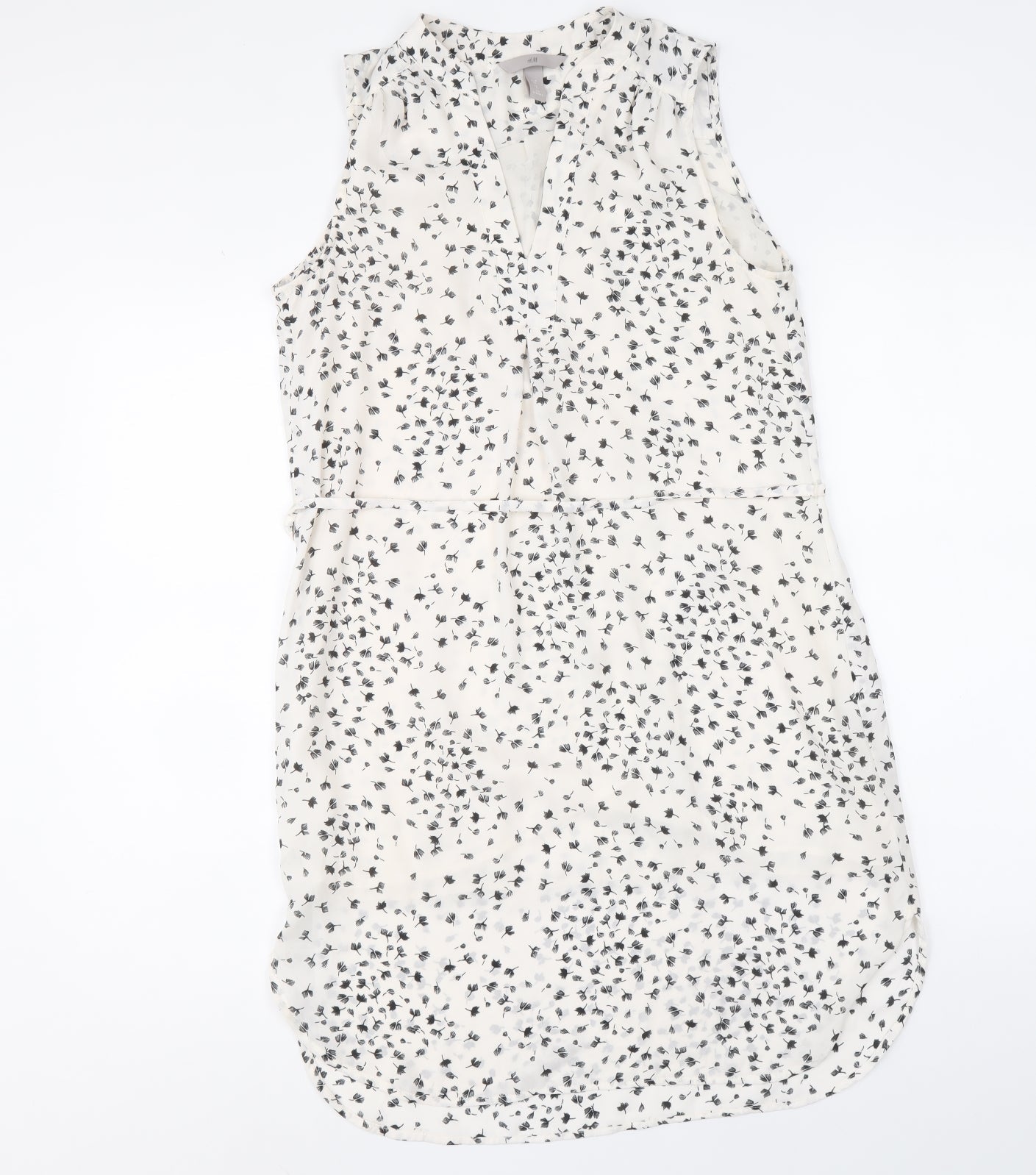 H&M Womens Ivory Floral Polyester Shift Size 8 V-Neck Pullover