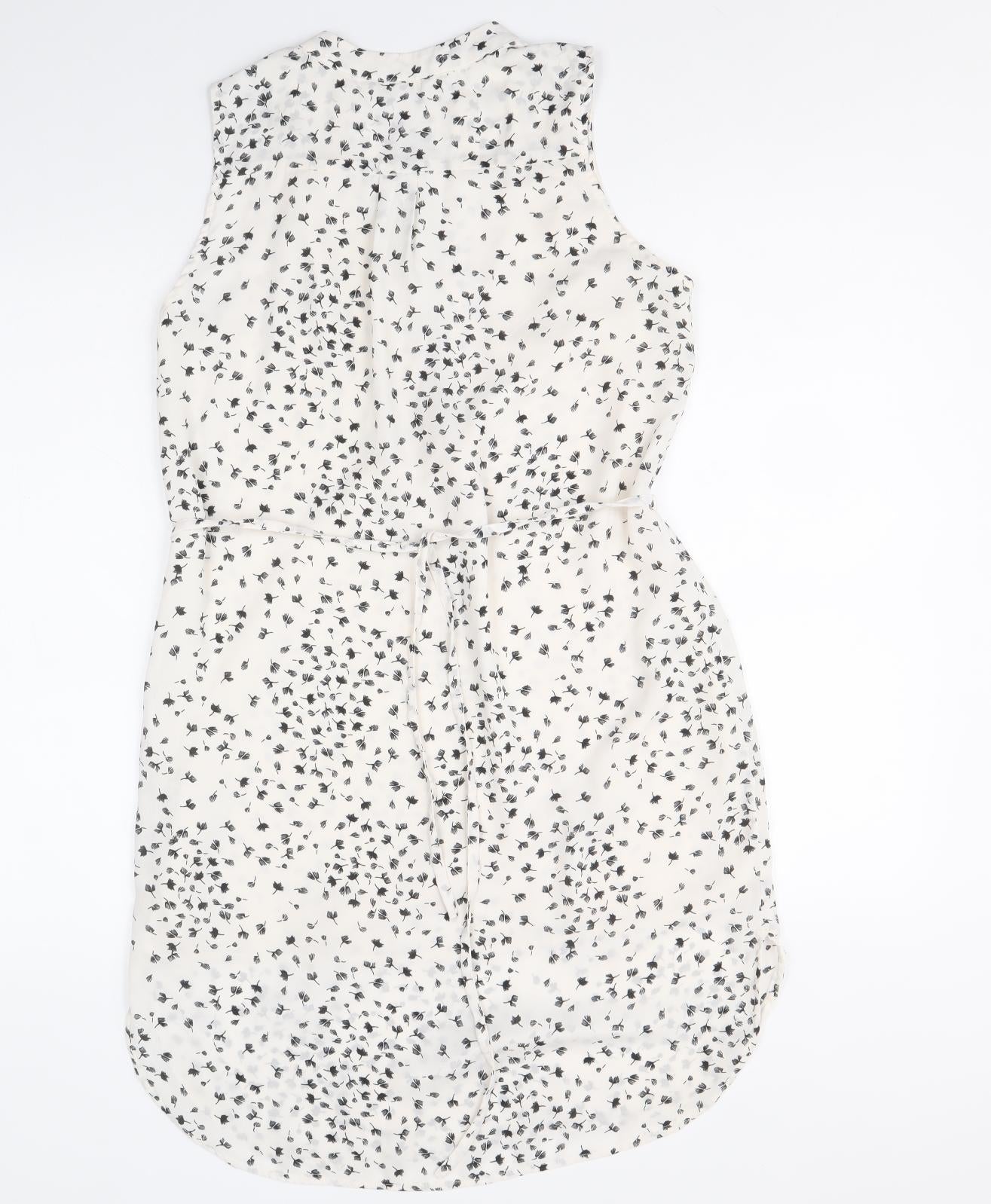 H&M Womens Ivory Floral Polyester Shift Size 8 V-Neck Pullover