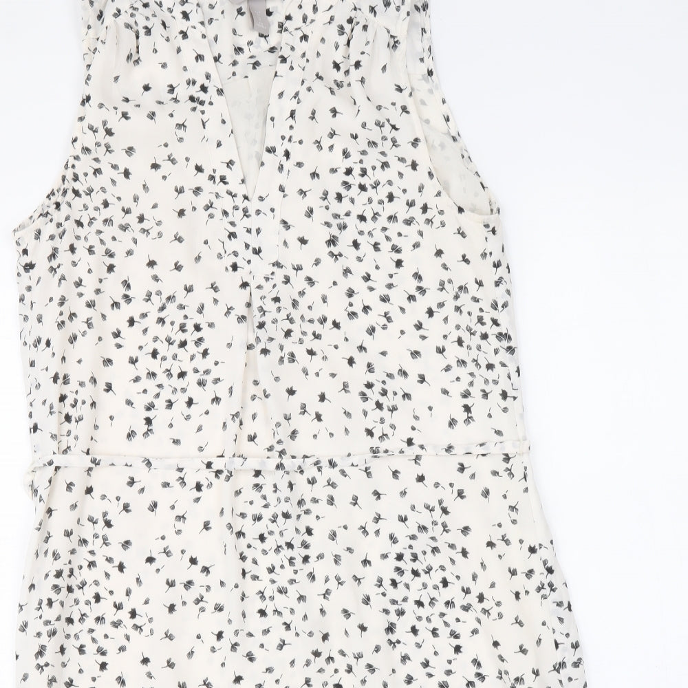 H&M Womens Ivory Floral Polyester Shift Size 8 V-Neck Pullover