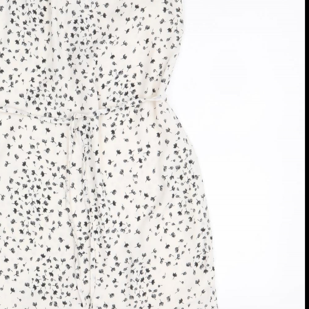 H&M Womens Ivory Floral Polyester Shift Size 8 V-Neck Pullover