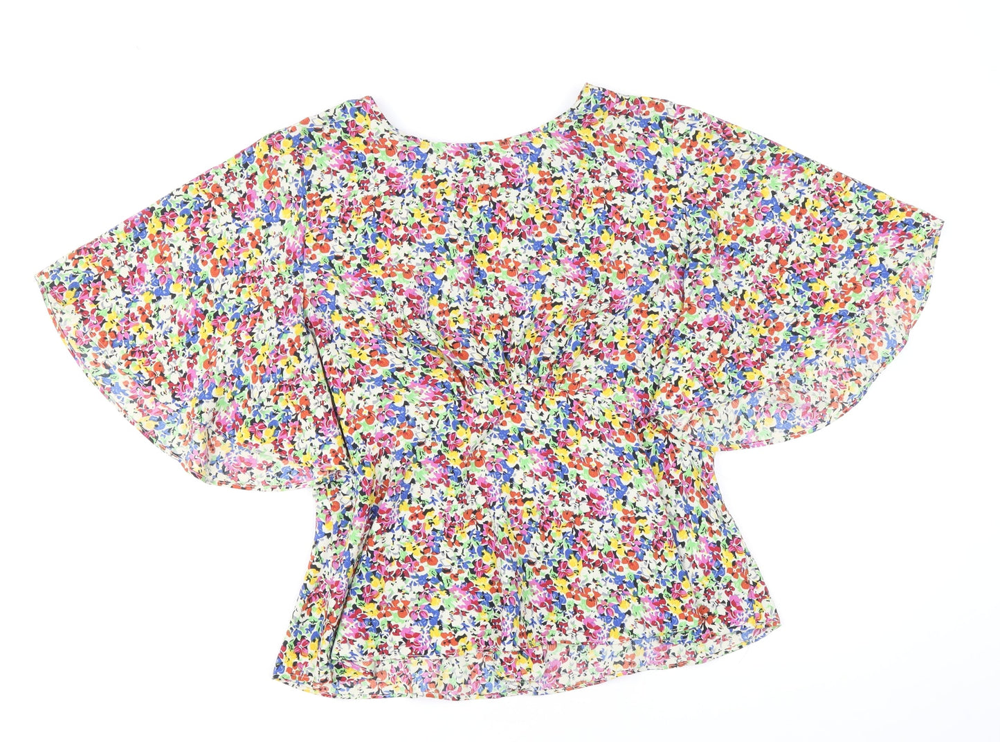 Topshop Womens Multicoloured Geometric Polyester Cropped Blouse Size 12 Round Neck