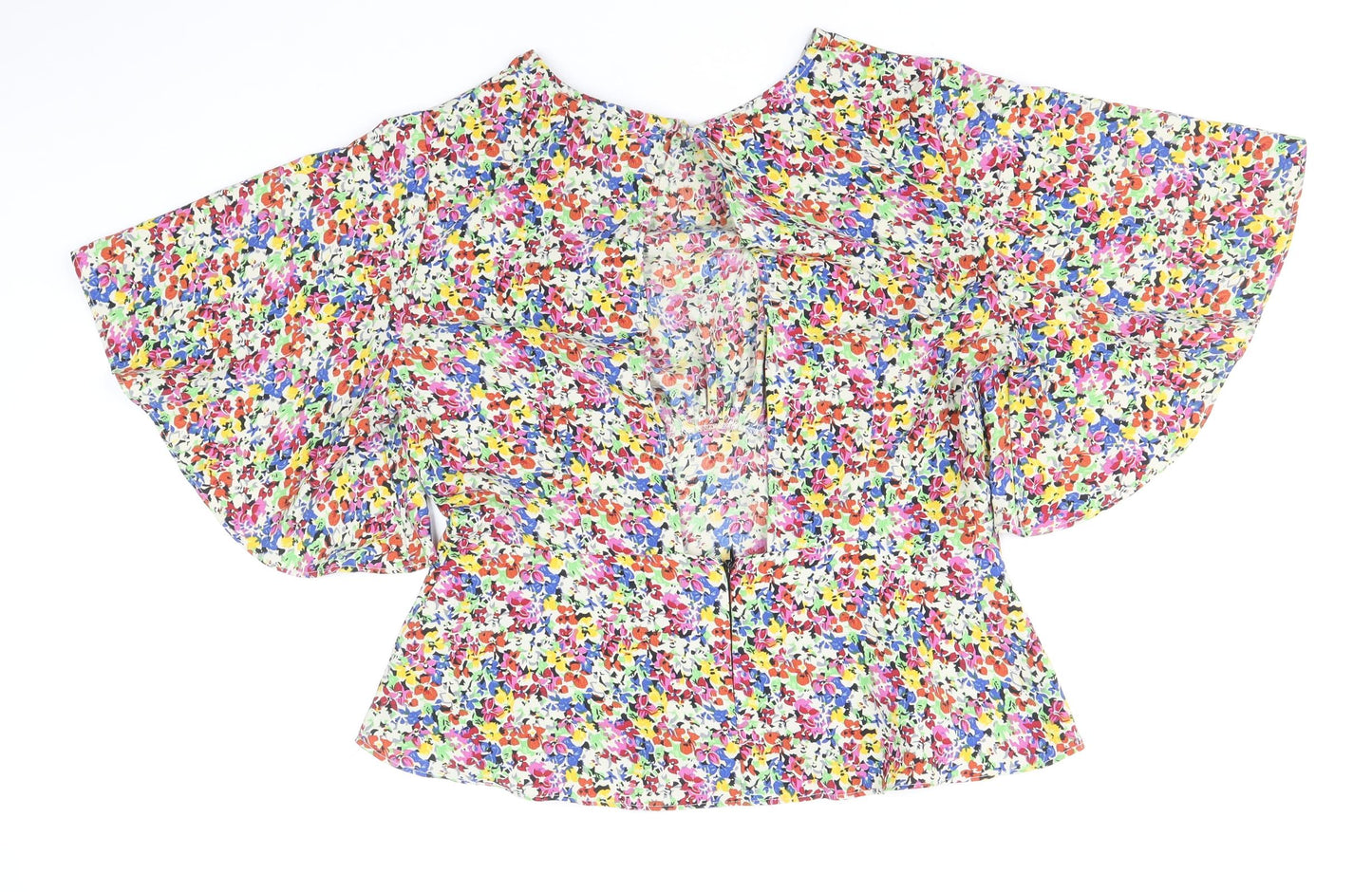 Topshop Womens Multicoloured Geometric Polyester Cropped Blouse Size 12 Round Neck