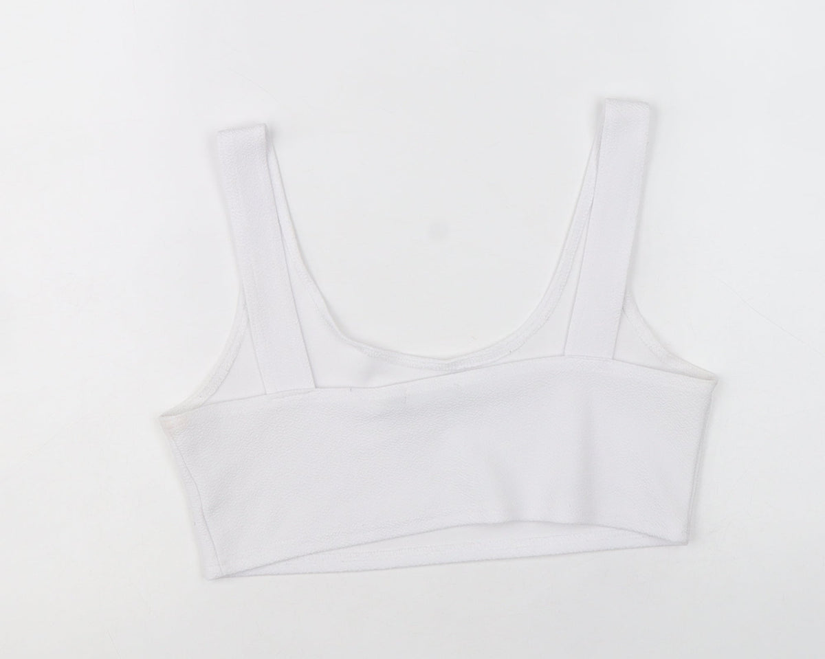 Boohoo Womens White Polyester Cropped Tank Size 12 Scoop Neck