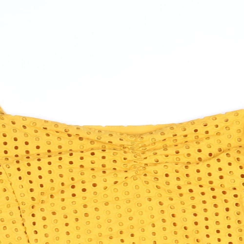 H&M Womens Yellow Cotton Basic Blouse Size 12 Sweetheart