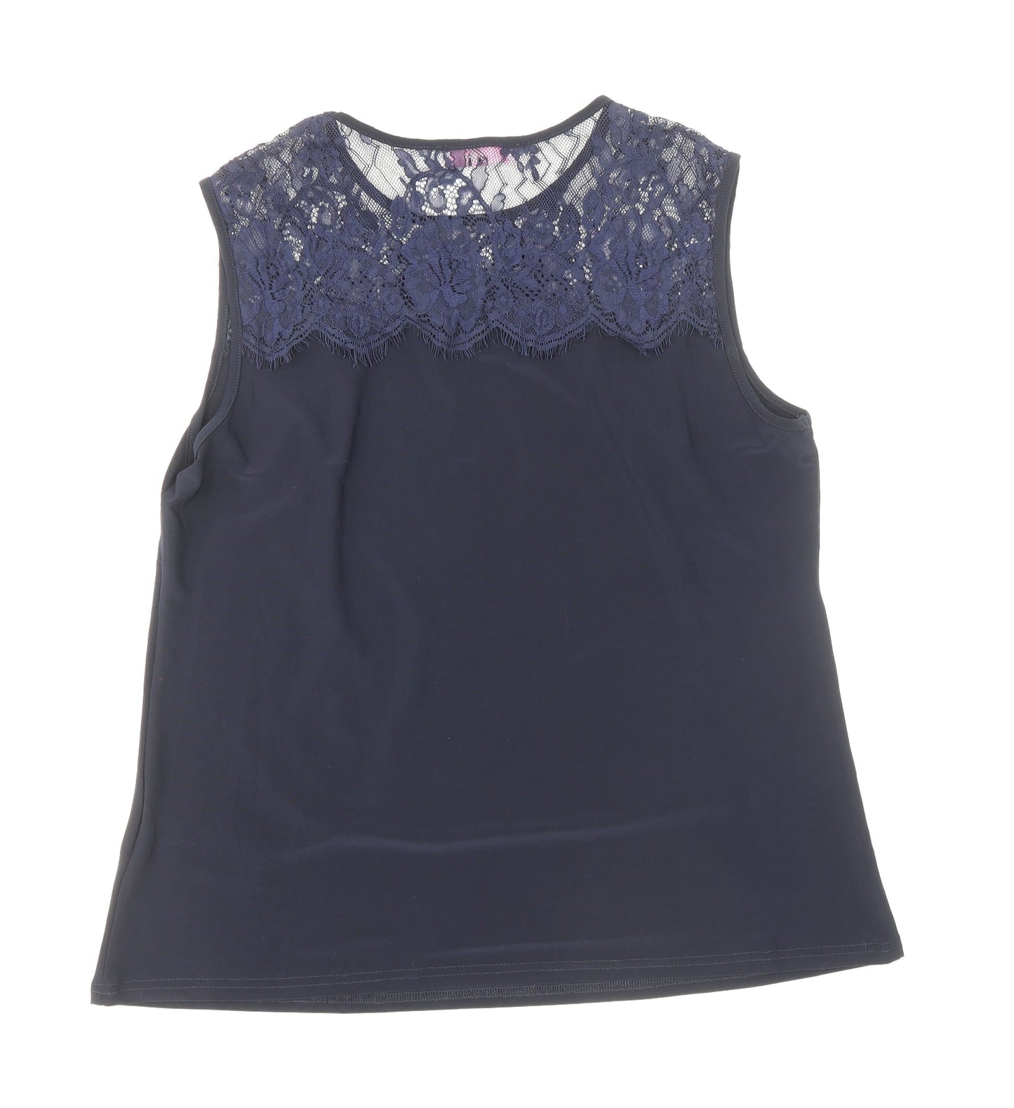 Julipa Womens Blue Floral Polyamide Basic Tank Size 16 Round Neck