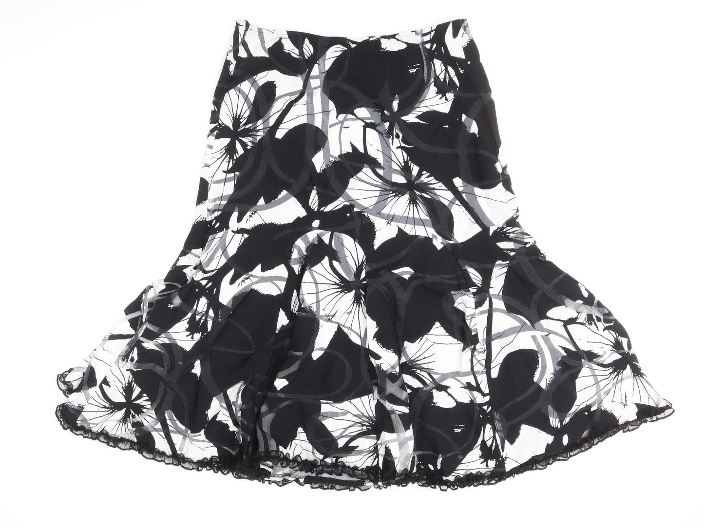Preworn Womens Black Geometric Viscose A-Line Skirt Size 10 Zip