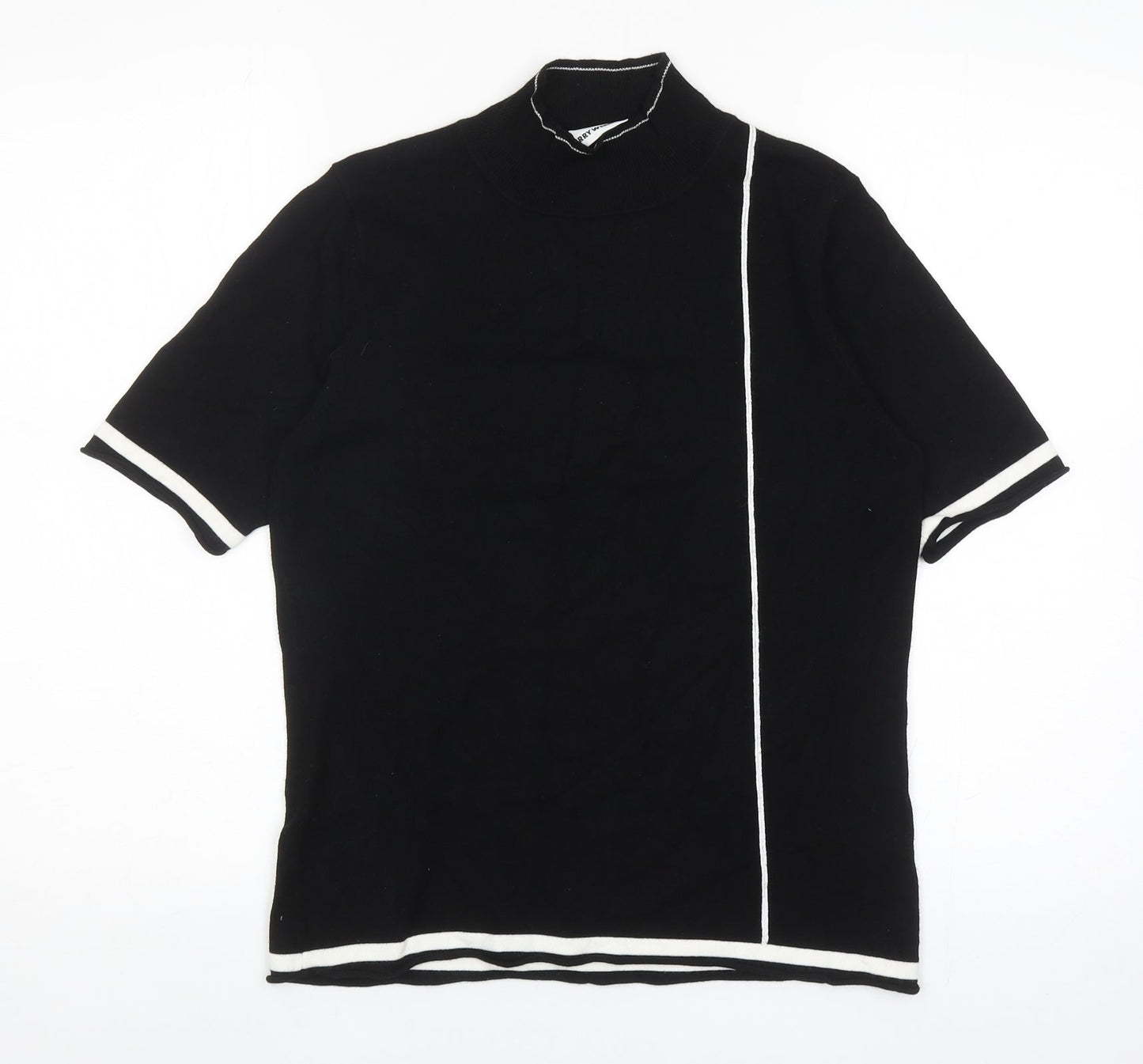Gerry Weber Womens Black Striped Viscose Basic T-Shirt Size 10 Mock Neck