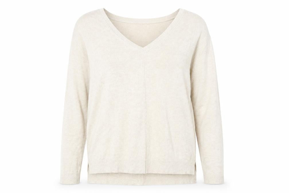 Marks and Spencer Womens Beige V-Neck Viscose Pullover Jumper Size 8