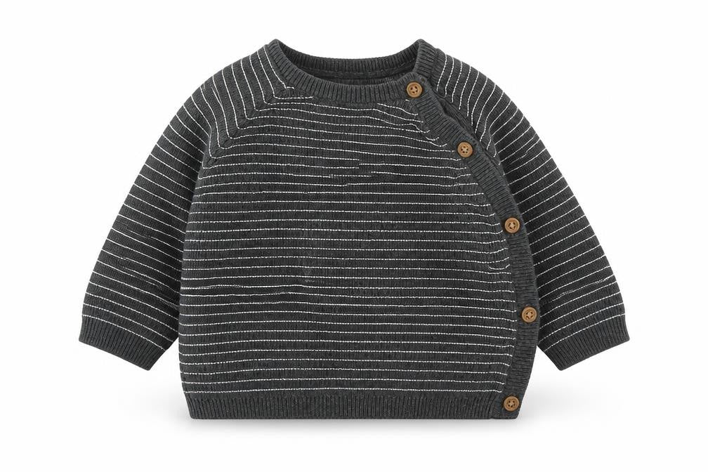 TU Baby Grey Striped Cotton Pullover Jumper Size 0-3 Months Button