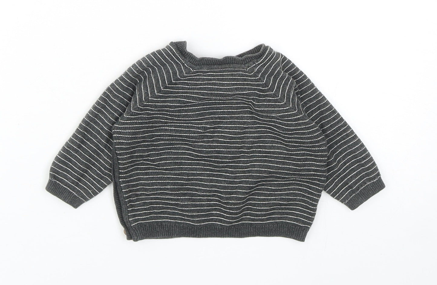 TU Baby Grey Striped Cotton Pullover Jumper Size 0-3 Months Button